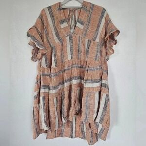 Lulus Striped Tiered Ruffle V Neck Tunic‎ Dress Size Small NWT